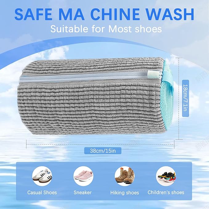 Shoe Laundry Bags for Washer & Dryer - 2pcs Reusable Mesh Washing Bags Protect Machine & Keep Sneakers Shoes Shape | Delicates Wash Bag (Grey 2pcs)