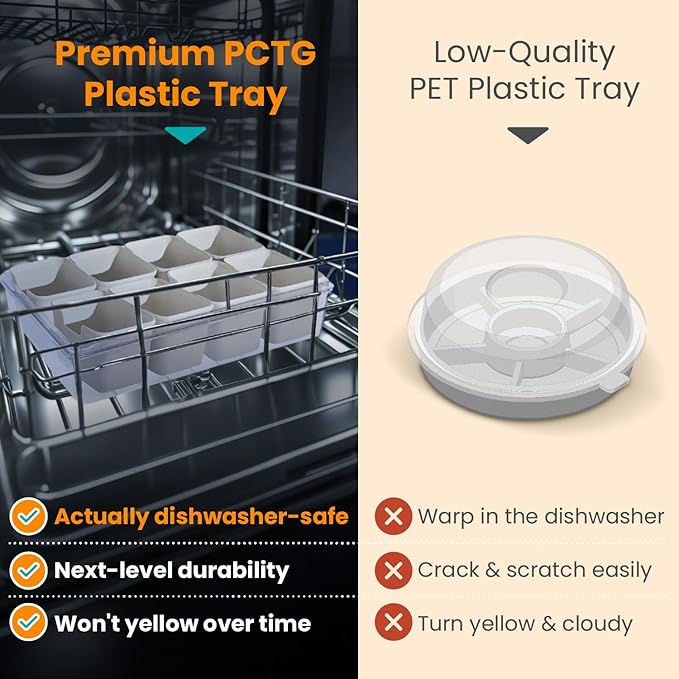 Dishwasher Safe Snackle Box Container 8 Compartments - Divided Serving Tray with Lid and Handle - Portable Snack Box BPA Free - Premium PCTG Plastic Snack Tray