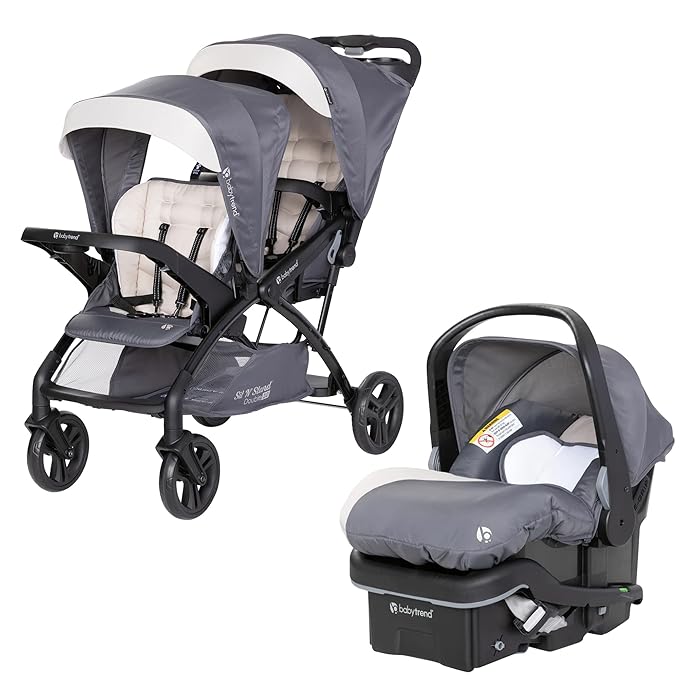 Baby Trend Sit N' Stand Double Stroller 2.0 DLX with 5 Point Safety Harness and EZ-Lift Plus Lightweight Infant Car Seat with Cozy Cover, Magnolia