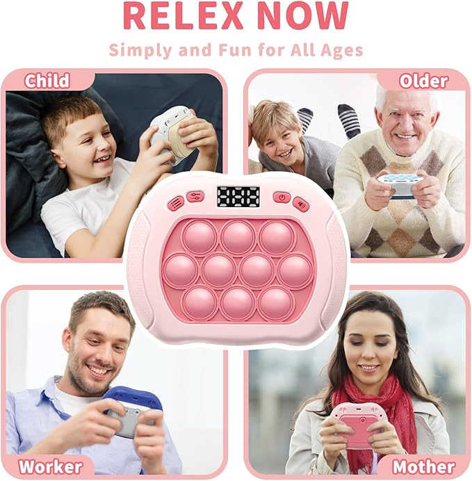 Pop Game Light Up Fidget Toy for Kids, 6 Modes LED Screen Quick Push Controller Electric Fidget Popper Bubble Game Car Games Travel Activities Birthday Toys for Girls Pink