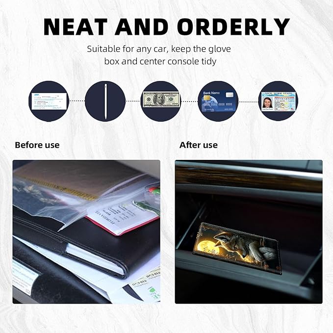 Car Registration and Insurance Holder PU Leather Vehicle Insurance and Registration Holders Wallet Case with Elastic Band Closure for ID Card, Driving Licence, Fox Moonlit Window