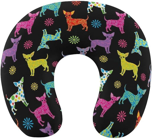 Funny Travel Neck Pillow Memory Foam U Shaped Cushion Chihuahua Dog Animal, Washable Cover for Men Women Teens Airplane Car Sleep