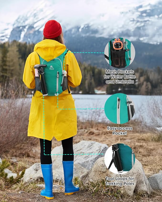 Small Hiking Backpack with Front Phone Holder, Packable Back pack with Chest and Waist Strap, Lightweight Daypack for Women Men