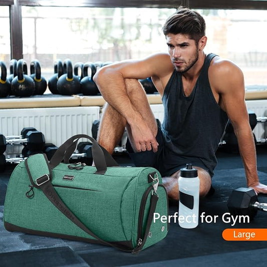TOPDesign Gym Bag for Women & Men, Unisex Duffel Bag with Shoe Compartment & Wet Pocket for Travel Sports Gym (M Textured Green)