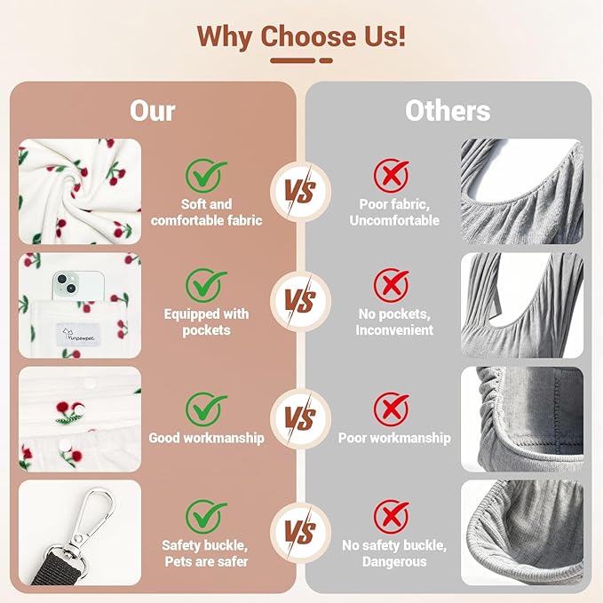 Dog Carrier Sling,Indoor Comfort Adjustable Cat Sling Carrier,with Front Pocket and Seat Belt Dog Carriers for Small Dogs Machine Washable,Suitable for Family Outdoor Use (Large, Cherry)