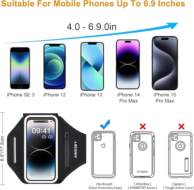 Running Phone Armband with Earphone Holder - 3D Design Cell Phones Armband for iPhone 17/16/15/13 Pro/Plus & S24/S20, Water Resistant Sports Holder with Key Slot - Ideal for 6.9" Phones