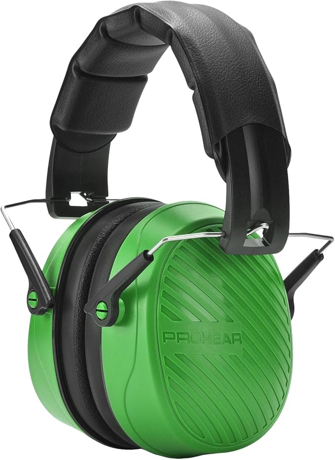 PROHEAR 038 Ear Protection Safety Earmuffs for Mowing, 28dB Noise Reduction Passive Hearing Protector, Compact Foldable Headset for Shooting Construction Power Tools, Green