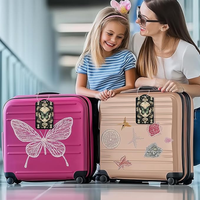 Floral Butterfly Luggage Tag, Suitcase Tags with Privacy Flap and Metal Loop, Gothic Luggage Tags for Suitcases, Identifiers Travel Essentials Bag Tag, Travel Gifts for Women Girls Friends