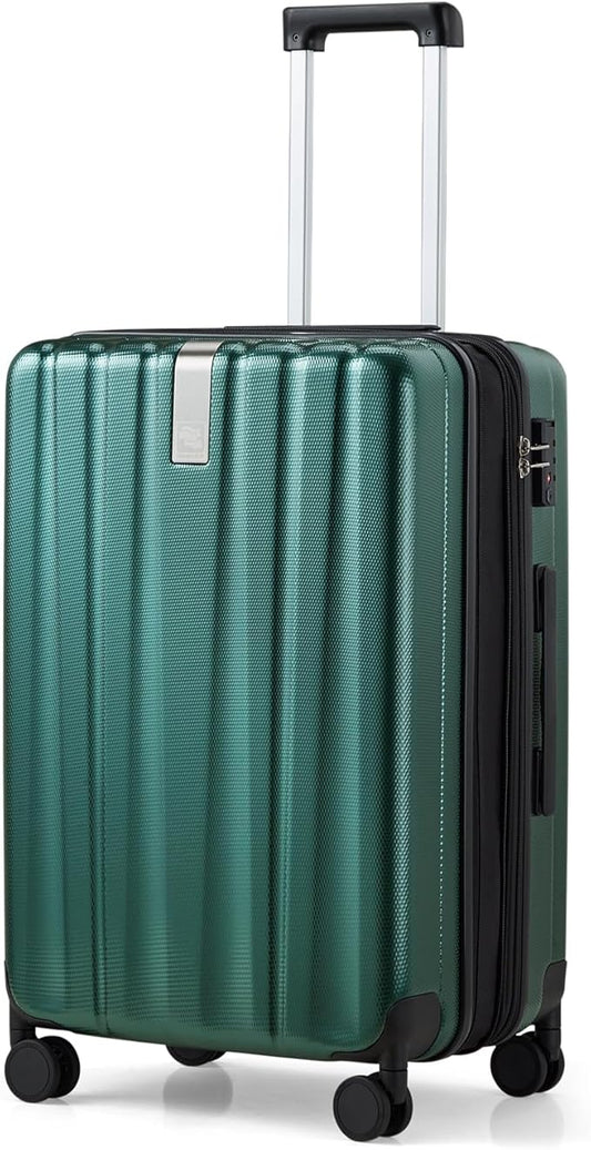 Hanke 24 Inch Expandable Checked Luggage Lightweight PC Hard Shell Luggage Suitcases with Wheels Travel Luggage Rolling Large Suitcase Travel Luggage Bag for Go to University.(Blackish Green)