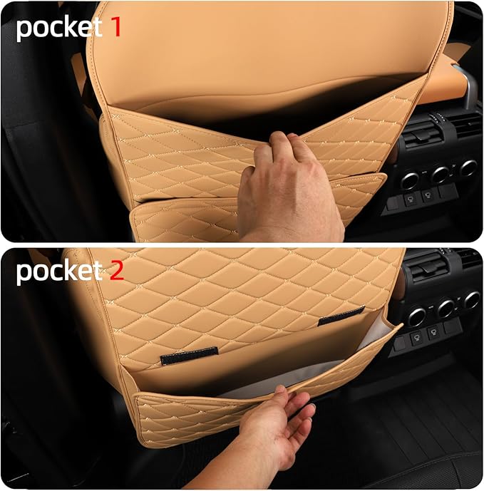 Seat Back Protector + Large Capacity Pocket Storage Organizer,Preventing the Impact of Children Stepping on the Seat Backrest (Brown)