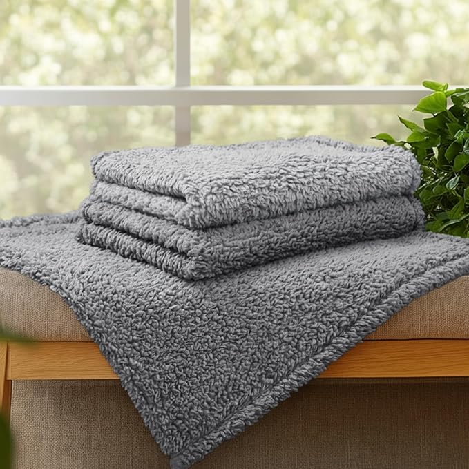 1 Pack 3 Calming Blankets Fluffy Premium Fleece Pet Blanket Soft Sherpa Throw for Dog Puppy Cat Grey Medium (30“x20'')