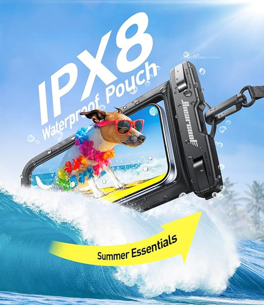 Hiearcool Waterproof Phone Pouch, Universal Case Compatible for iPhone 17 16 15 14 13 Pro Max Plus Up to 8.3", IPX8 Beach Travel Essentials-Black-2 Pack