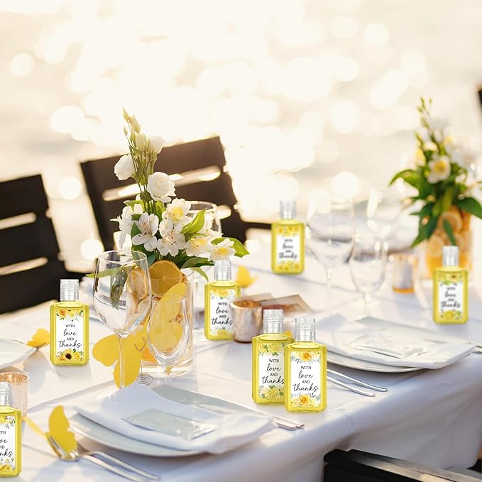 50 Pcs Yellow Flower Mini Hand Sanitizer Bulk Thank You Gift Favors Small Hand Sanitizer for Guest 1fl oz Travel Size Hand Soap Gift for Wedding and Baby Shower Supplies
