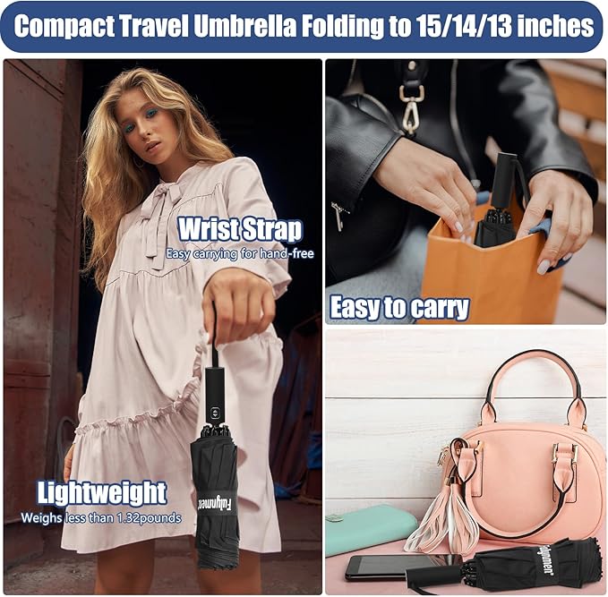 62/54/46 Inch Umbrellas for Rain Large Travel Compact Golf Umbrella Inverted Windproof Double Canopy 10 Ribs Automatic Open/Close UPF50+ Sun UV Protection