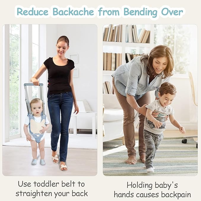 Baby Walking Harness Handheld Baby Walker Assistant Belt Adjustable Toddler Infant Walker Safety Harnesses Standing Up Walking Learning Helper with Detachable Crotch for 9-24 Month Old (Blue)