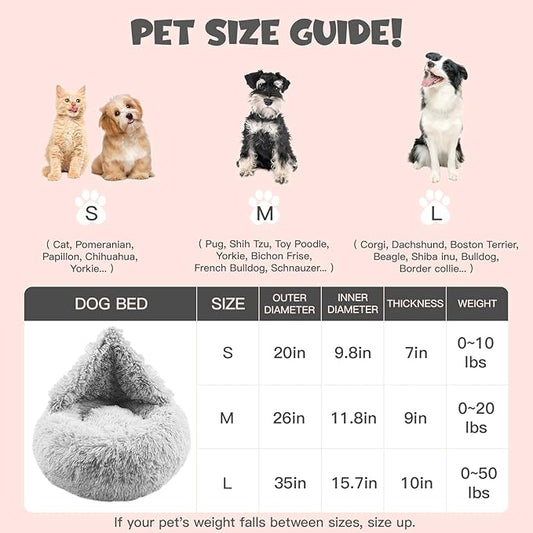 Himax Dog Beds for Small Dogs, Donut Dogs Bed with Blanket Attached, Calming Dog Bed Washable (20"/26"/35") Light Grey for Puppy