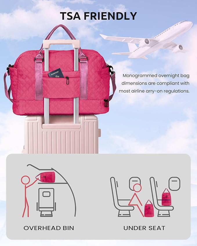 Vogewood Gifts for Teen Girls 12-14, Birthday Gift-Initial Travel Bag with Shoe Compartment, Personalized Weekender Bag, Monogram Overnight Bag for Women, Letter Travel Bag with Makeup Bag (Letter M)
