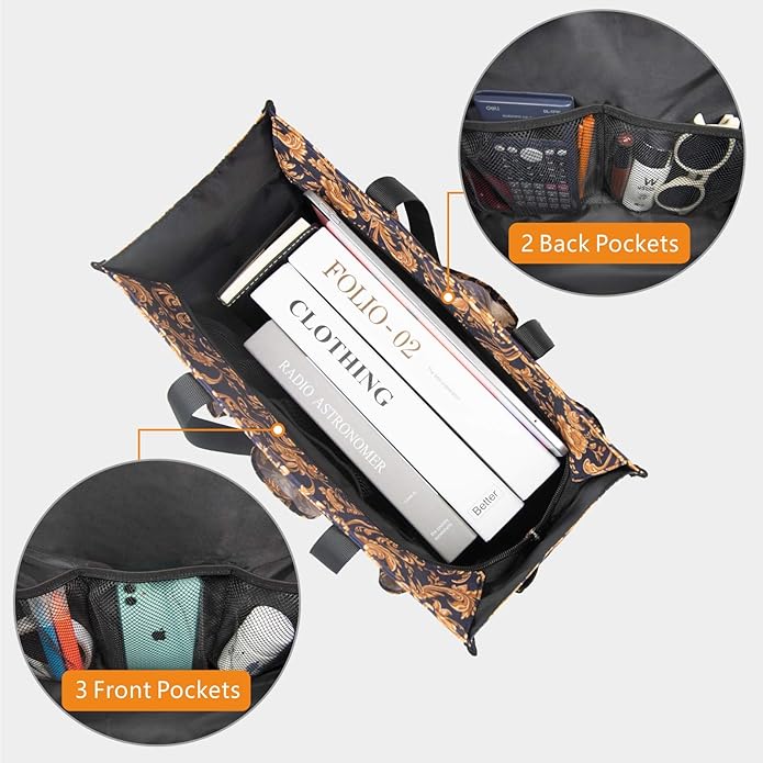 TOPDesign Utility Water Resistant Tote Bag with 13 Pockets, Top Zipper Closure & Thick Bottom Support, for Working Women