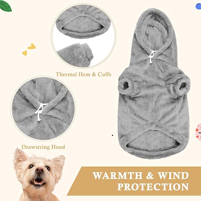 Dog Sweater,Dog Hoodies,Warm Fuzzy Fleece Sweatshirt with Hood & Pocket,Leash Hole,Cozy Cold Weather Pet Clothes Pet Sweater for Small,Medium,and Large Dogs(Grey,L)