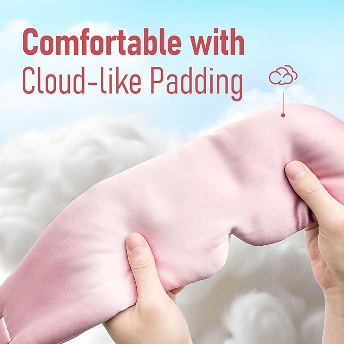 Silk Sleeping Mask Large Wrap-Around Blindfold with Adjustable Velcro Soft Blackout Eye Mask Women (Pink)