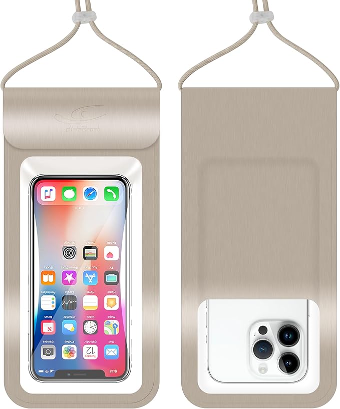 HiRui Universal Waterproof Phone Pouch with Touch Screen, IP68 Waterproof Phone Case Dry Bag for Beach, Compatible with iPhone 16/15/14/13/12/XR/SE, Samsung Galaxy, Fits up to 6.1" (Gold, Large)