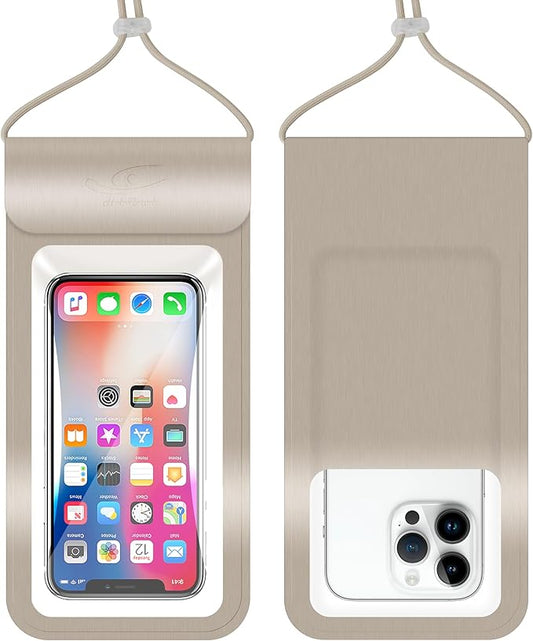 HiRui Universal Waterproof Phone Pouch with Touch Screen, IP68 Waterproof Phone Case Dry Bag for Beach, Compatible with iPhone 16/Pro/Plus/Max/15/14, Galaxy S24+/25+, Fits up to 6.9" (Gold, X-Large)