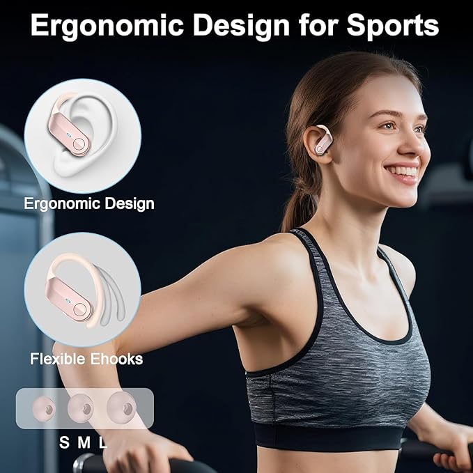 Wireless Earbuds, Sports Bluetooth 5.4 Headphones IPX8 Waterproof, 70H Over Ear Buds with Deep Bass Sound,4 ENC Noise Cancelling Mics, USB-C Fast Charging Earphones with Earhooks for Workout/Running