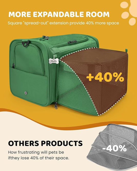 MIDOG Cat Carrier Soft, TSA Approved Airline Travel Carrier for Cats and Small Dogs, Under Seat Pet Bag with Expandable Space & Escape-Proof Zippers (Olive)