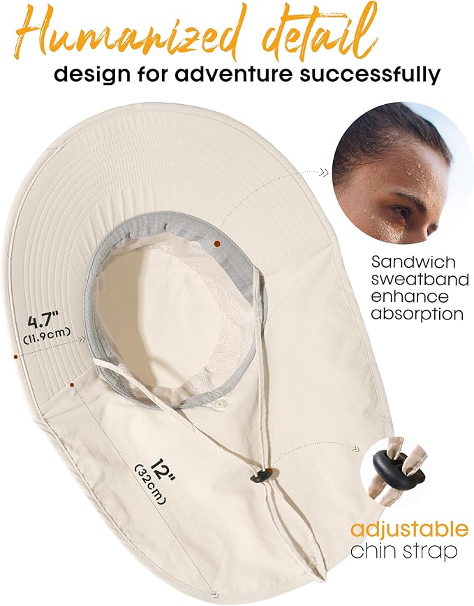 Camptrace Sun Hats for Women Men UPF 50+ UV Protection Wide Brim Hiking Fishing Hat with Neck Flap