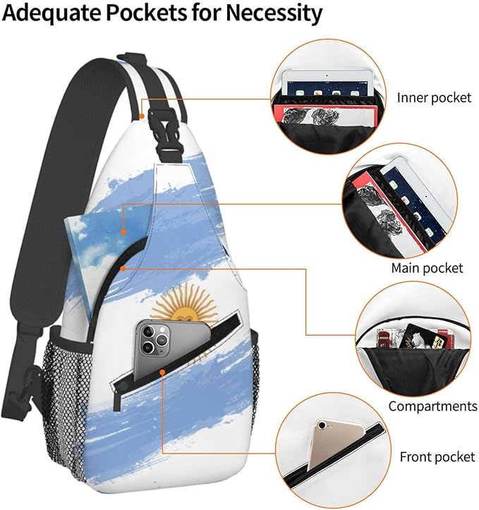 Argentina Flag Sling Bag Multipurpose Crossbody Sling Backpack Travel Cycling Hiking Shoulder Bag For Women Men