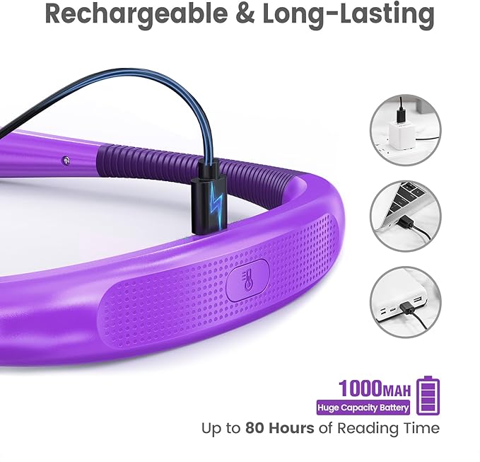 Glocusent Book Light, 3-Color & 6-Brightness Reading Light, Bendable Neck Light, 80-hr Lasting Rechargeable Lamp, Perfect Book Light for Reading in Bed, Knitting, Camping, Repairing, Book Lovers Gifts