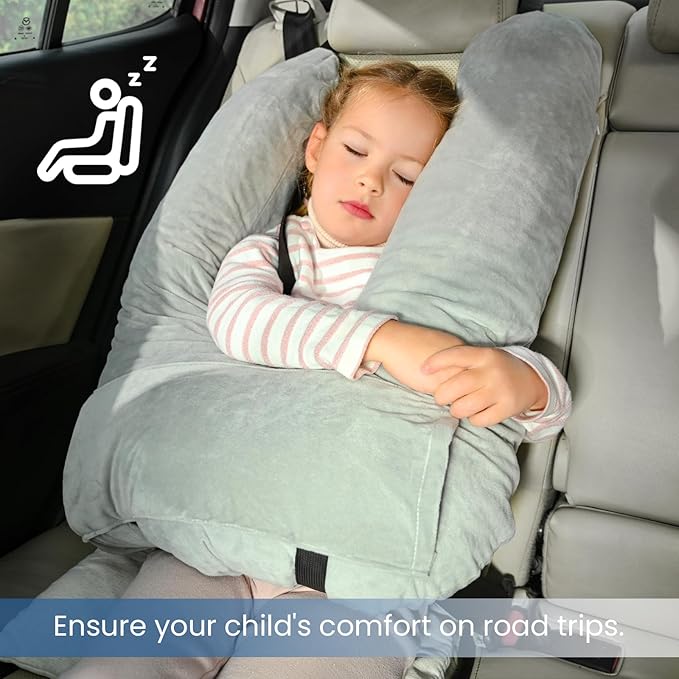 Travel Pillow Car Pillow for Kids, Car Sleeping Pillow for Adults and Kids Support Head and Neck on Road Trips Gray