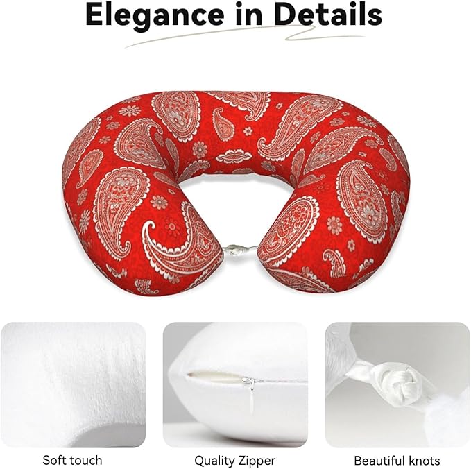 Comfortable Memory Foam Travel Neck Pillow, Funny Chin/Head Cushion Supporting Airplane Car Pillows Paisley Bandana Red for Sleeping Outdoors Travel Office