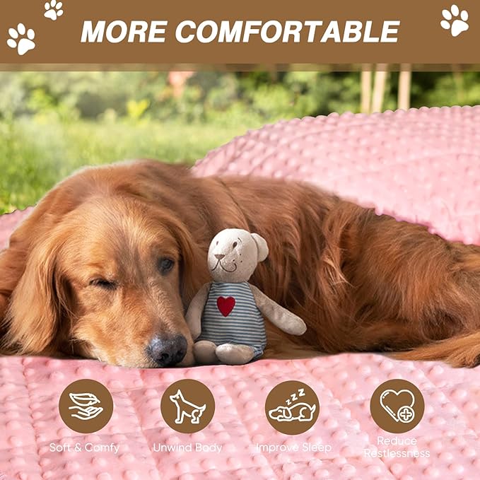 yescool Pink Weighted Blanket for Dogs, 5 lb Thunder Blankets Shirt for Dogs, 36 x 48 inch Medium Puppy Blanket for 45-65lb, Weighted Pet Blankets for Thunderstorms, Fireworks and Construction Noise