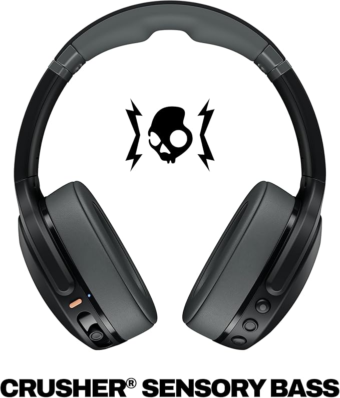 Skullcandy Crusher Evo Wireless Bluetooth Headphones with Multi-Sensory Bass, Noise Isolating Over-Ear Fit, Up to 40 Hours Battery, Microphone for iPhone Android - Asphalt