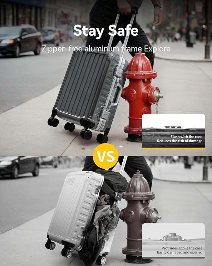 LUGGEX Checked Luggage with Spinner Wheels, 24 Inch Aluminum Frame Zipperless Polycarbonate Hard Shell Suitcase, Silver