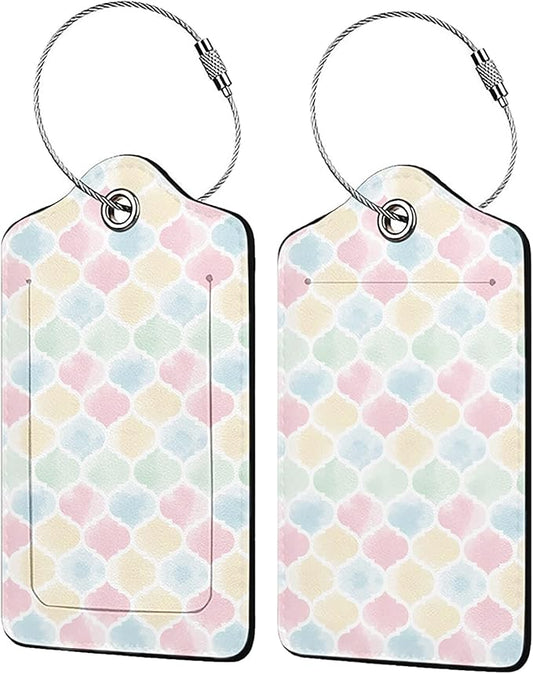 Watercolor Moroccan Pattern Luggage Tag Personalized Luggage Tags for Suitcases,Leather Bag Tags for Backpacks Handbag with Name ID Label Travel Essentials Baggage Tags 2 Pack
