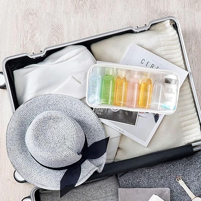 Cosywell Travel Bottles for Toiletries 10PCS Travel Shampoo and Conditioner Bottles TSA Approved Travel Size Containers Leakproof Plastic Cream Jars Refillable Cream Lotion Travel Essential Toiletrie