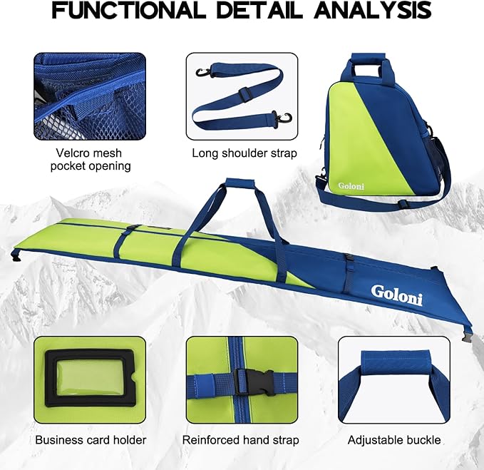 Goloni Ski Bag and Boot Bag Combo,Ski Bags for Air Travel,Snowboard Bag Fits for Skis Up to 180 CM and Boots Up To Size US13
