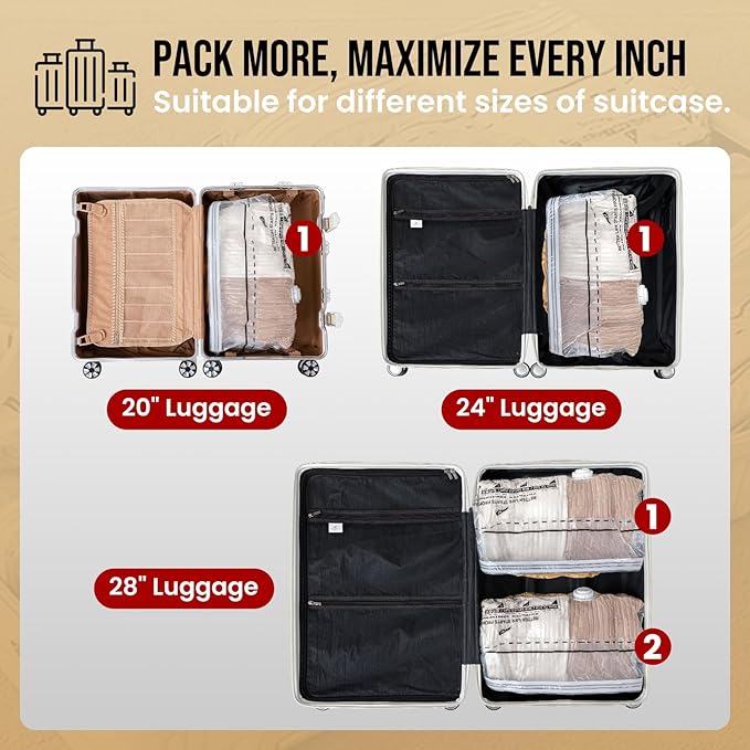 TAILI Vacuum Storage Bags for Travel, Medium Cube (25x19x11 inch), 4 Pack Vacuum Seal Bags for Clothing, Compression Packing for Clothes, Blankets, Baby Clothes, No Pump Needed, Travel Accessories