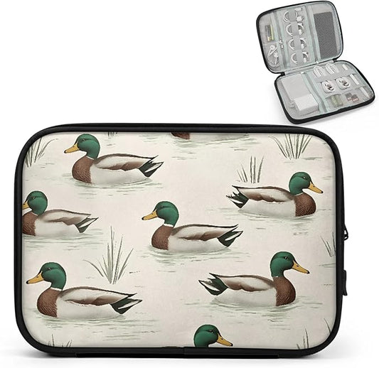 Green Duck Travel Cable Organizer Pouch Farm Mallard Electronics Accessories Carry Case Portable Water Resistant Storage Bag for Cord Charger Phone Earphone SD Card