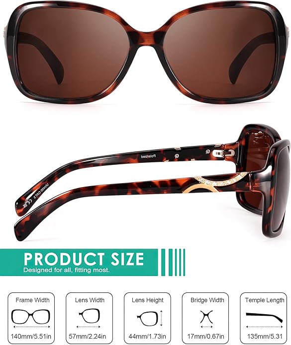 SIPHEW Polarized Sunglasses for Women | Vintage Square Sunglasses w UV400 Protection | Womens Wraparound Shade
