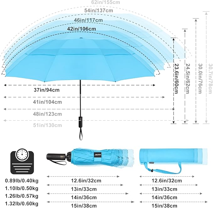 G4Free 42 Inch Inverted Travel Umbrella Compact Windproof 10 Ribs Reverse Small Portable Umbrella for Rain Double Canopy Vented Automatic Open Close for Women(Sky Blue)