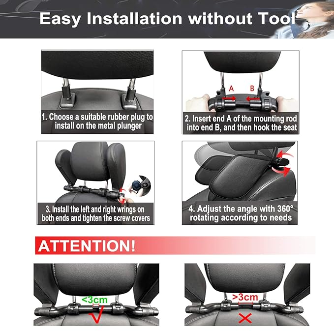 JZCreater Car Seat Headrest Pillow, Head Neck Support Sleeping Travel Seat Pillow with Cushion Foam,Premium Seat Head Pillow,360 Degree Adjustable Long Trip Rest Headrest Pillow for Kids Adult, Beige