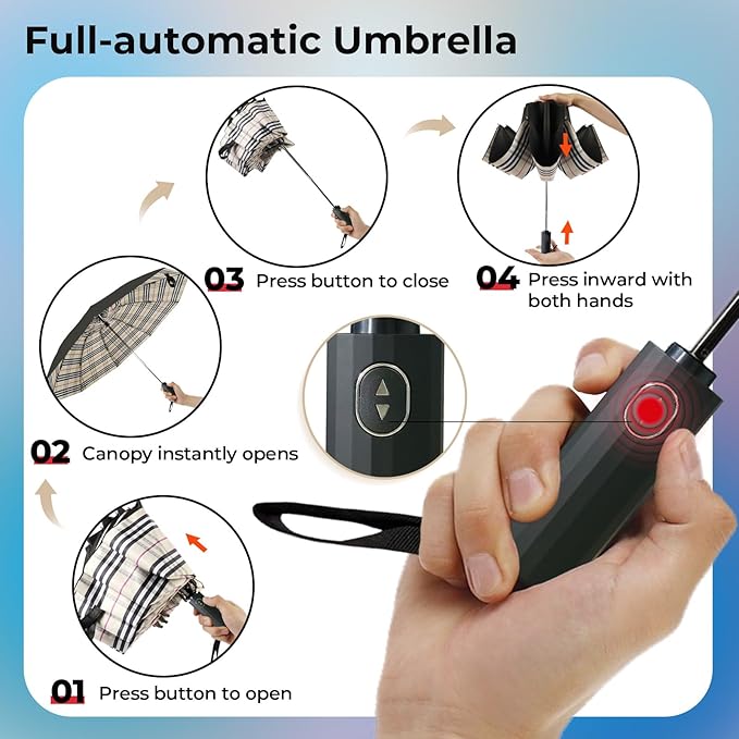 LLanxiry Compact Travel Umbrella, 44" Canopy, Automatic Open/Close Windproof Umbrella, 210T Pongee, 8-Rib Fiberglass, Travel Size Mini, Portable Rain/Sun Umbrellas UPF 50+ with Cover