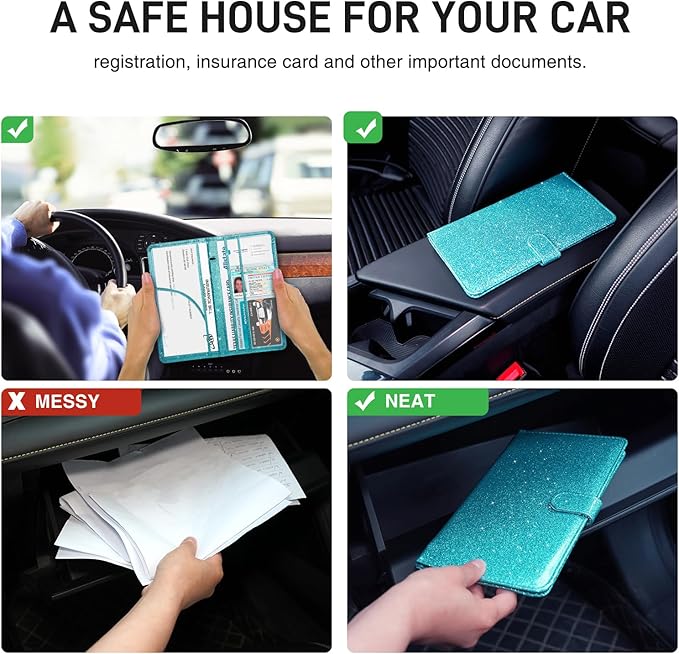 Car Registration and Insurance Card Holder, Document Holder for Cards, Driver Vehicle License Document Glove Box Compartment Organizer, Car Essentials For Women