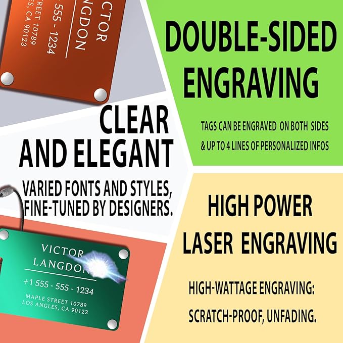 Luggage Tags for Suitcases 4 Pack: Personalized Luggage Tags for Backpacks & Bags Tags with Coustomizable Texts (Orange)