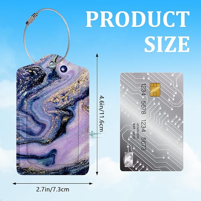 2 Pack Luggage Tag for Suitcase,Luxury Marble Luggage Tag with PU Leather Privacy Cover ID Label & Stainless Steel Loop for Women Men Travel Bag Suitcase