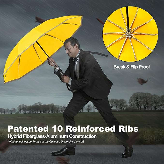 Rappeo 4-in-1 Inverted Travel Umbrella Compact, Automatic Large Umbrellas for Rain & Sun, Portable Windproof Umbrella for Backpack, Reverse Folding Umbrella for UV with Reflective Strips,Lightweight