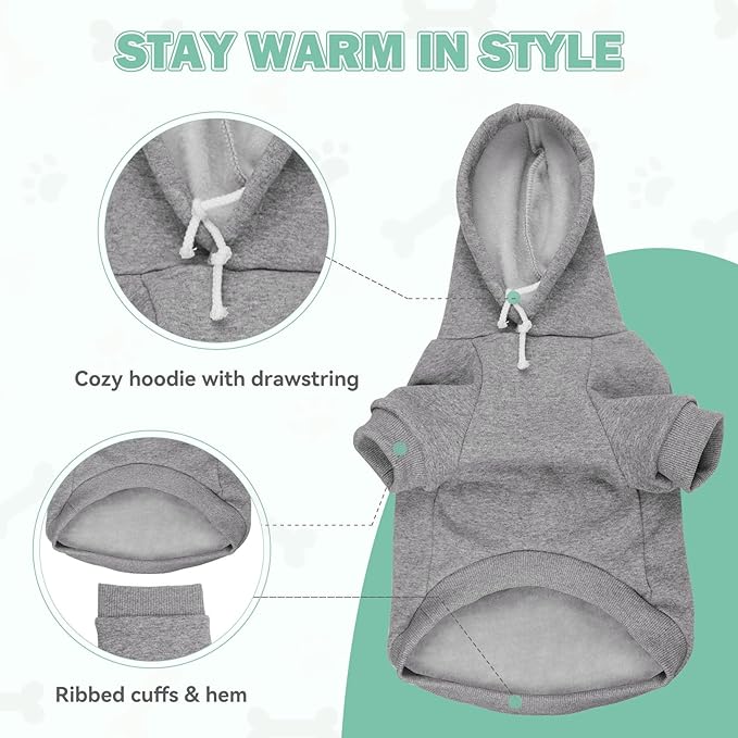 Dog Sweaters,Dog Hoodie,Cozy Fleece Interior Sweatshirt with Hood & Pocket,Leash Hole,Pet Clothes Sweater for Small,Medium,and Large Dogs,Grey&L